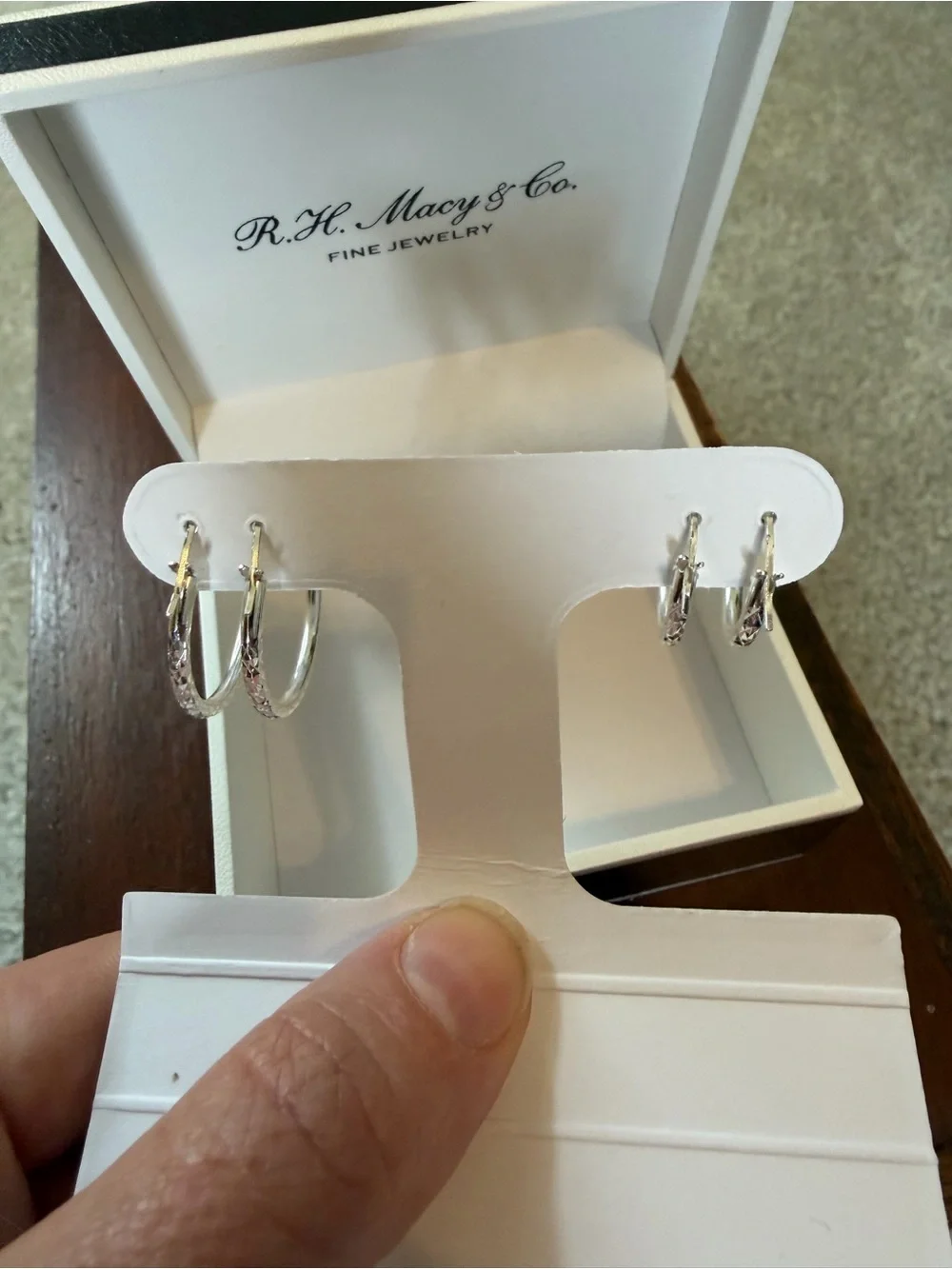 Macy's Sterling Silver Textured Hoop Earrings - Silver